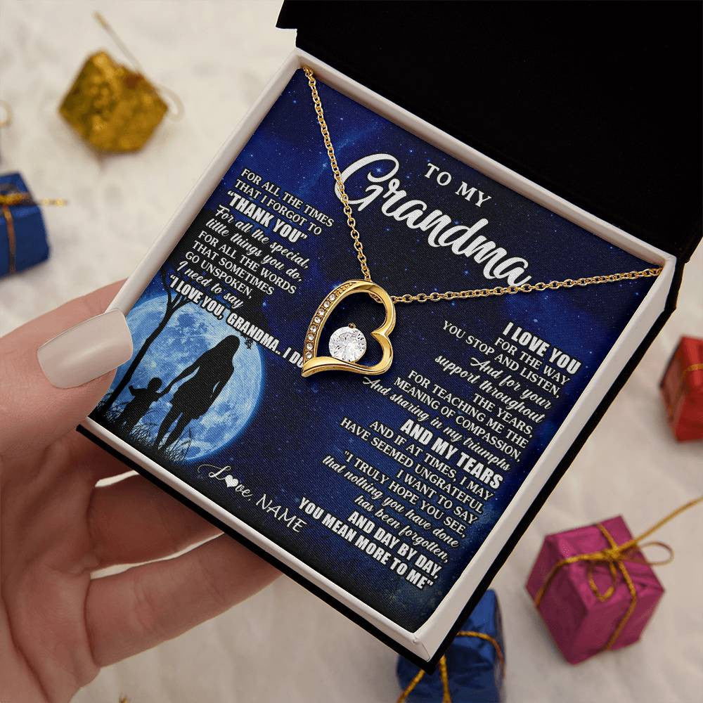 Forever Love Necklace 18K Yellow Gold Finish | 2 | Personalized To My Grandma Necklace From Granddaughter Grandson Thank You Grateful Love Birthday Mothers Day Christmas Customized Gift Box Message Card | teecentury