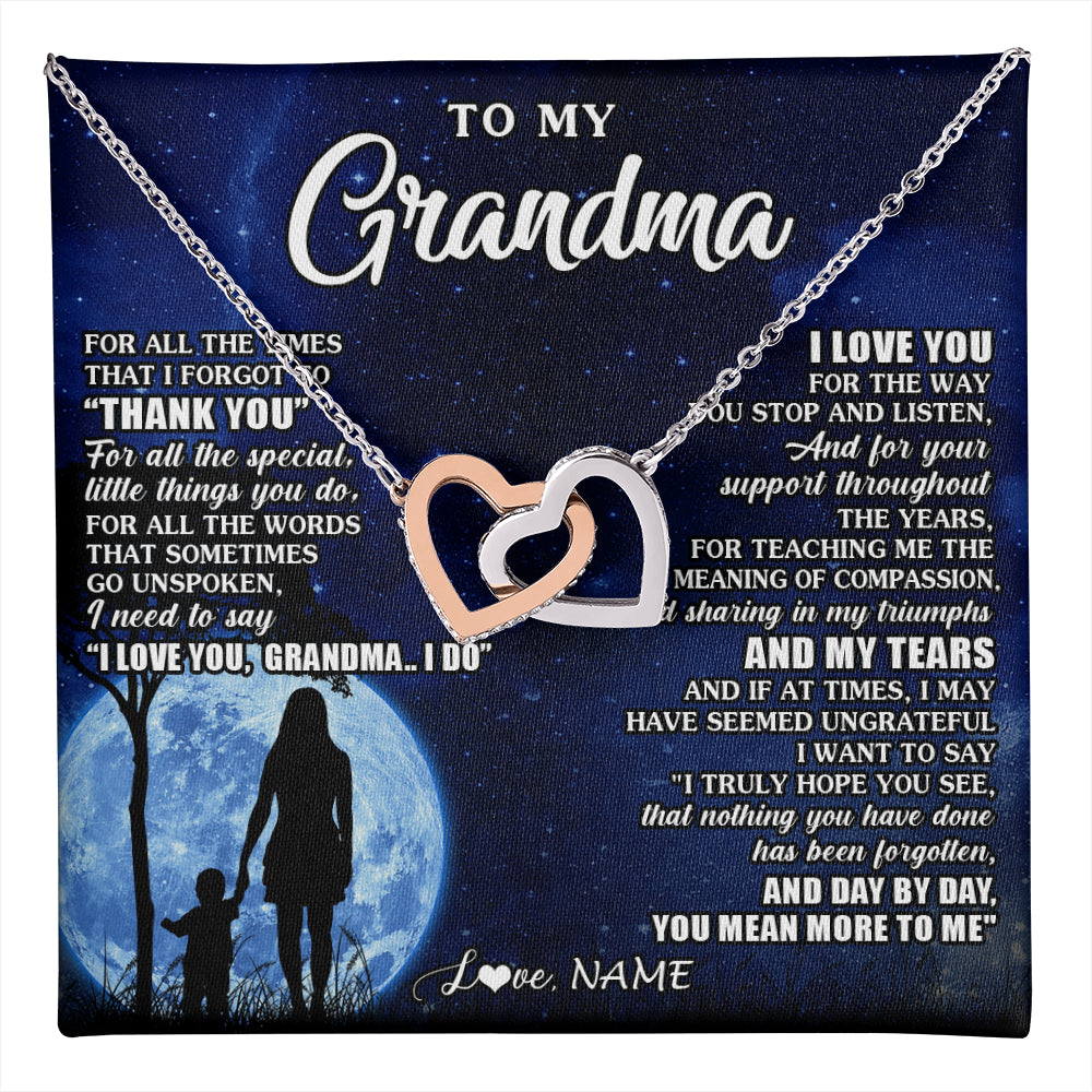 Interlocking Hearts Necklace Stainless Steel & Rose Gold Finish | 1 | Personalized To My Grandma Necklace From Granddaughter Grandson Thank You Grateful Love Birthday Mothers Day Christmas Customized Gift Box Message Card | teecentury