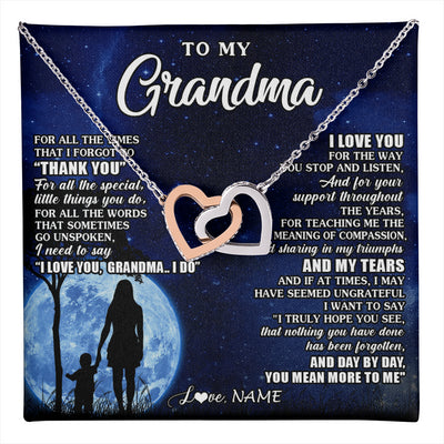 Interlocking Hearts Necklace Stainless Steel & Rose Gold Finish | 1 | Personalized To My Grandma Necklace From Granddaughter Grandson Thank You Grateful Love Birthday Mothers Day Christmas Customized Gift Box Message Card | teecentury