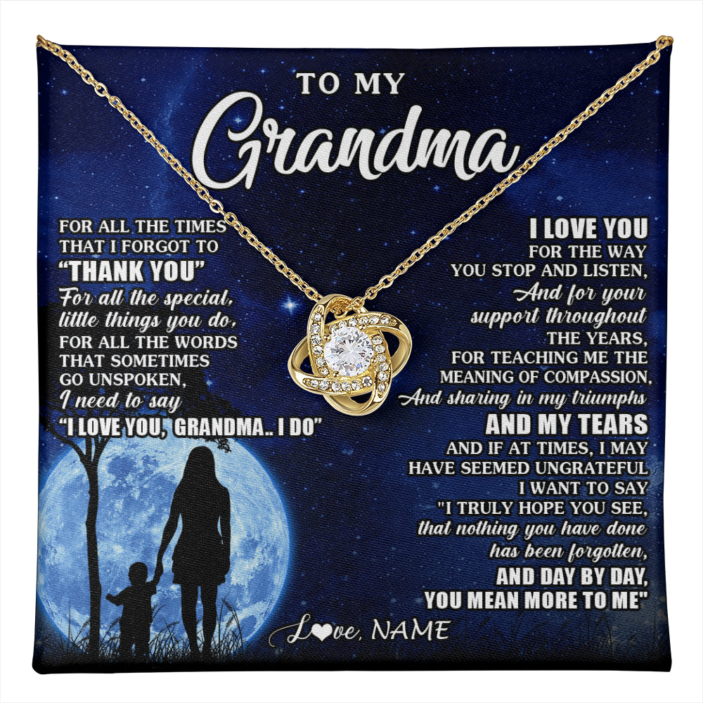 Love Knot Necklace 18K Yellow Gold Finish | 1 | Personalized To My Grandma Necklace From Granddaughter Grandson Thank You Grateful Love Birthday Mothers Day Christmas Customized Gift Box Message Card | teecentury