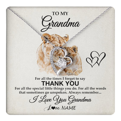 Forever Love Necklace 14K White Gold Finish | 1 | Personalized To My Grandma Necklace From Granddaughter Thank You Lion Grandma Gift For Mothers Day Birthday Gift Christmas For Grandma Gift Box Message Card | teecentury