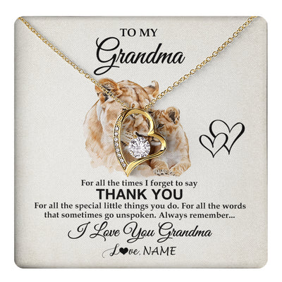 Forever Love Necklace 18K Yellow Gold Finish | 1 | Personalized To My Grandma Necklace From Granddaughter Thank You Lion Grandma Gift For Mothers Day Birthday Gift Christmas For Grandma Gift Box Message Card | teecentury