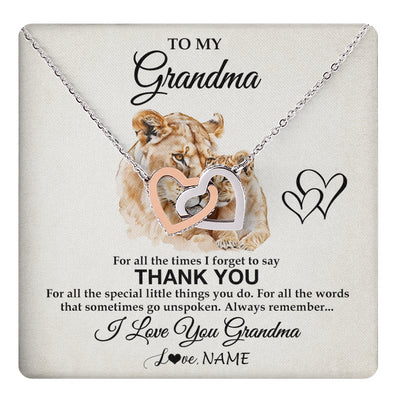 Interlocking Hearts Necklace Stainless Steel & Rose Gold Finish | 1 | Personalized To My Grandma Necklace From Granddaughter Thank You Lion Grandma Gift For Mothers Day Birthday Gift Christmas For Grandma Gift Box Message Card | teecentury