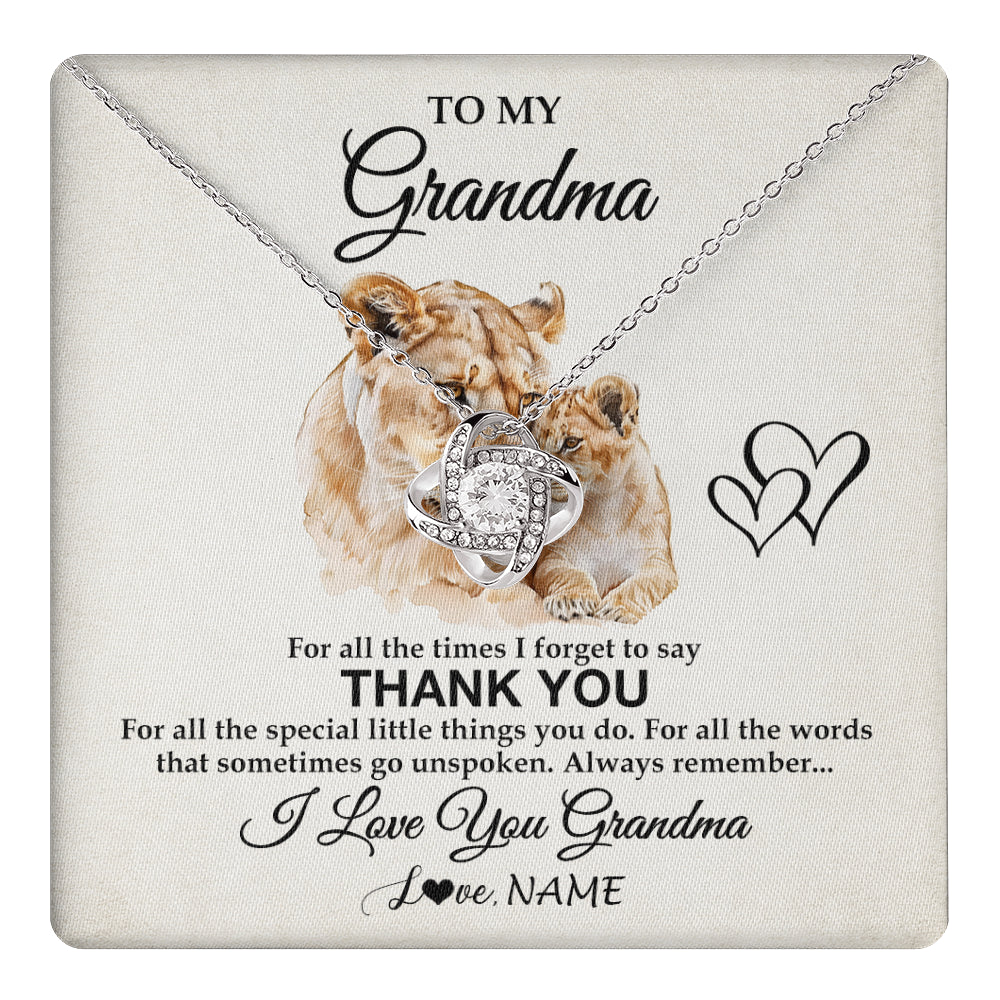 Love Knot Necklace 14K White Gold Finish | 1 | Personalized To My Grandma Necklace From Granddaughter Thank You Lion Grandma Gift For Mothers Day Birthday Gift Christmas For Grandma Gift Box Message Card | teecentury