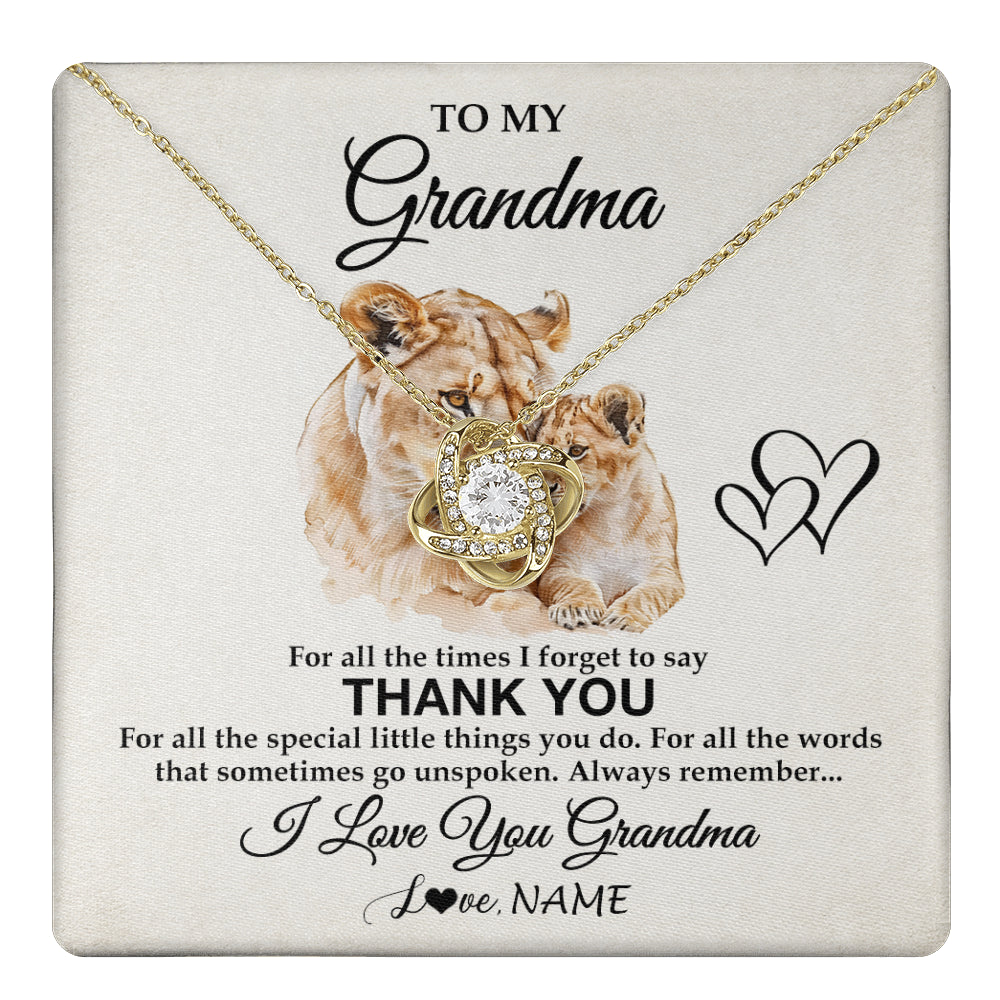 Love Knot Necklace 18K Yellow Gold Finish | 1 | Personalized To My Grandma Necklace From Granddaughter Thank You Lion Grandma Gift For Mothers Day Birthday Gift Christmas For Grandma Gift Box Message Card | teecentury
