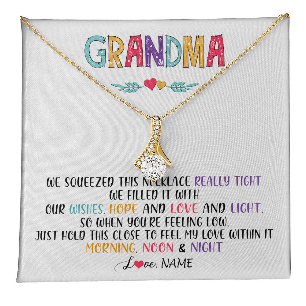 Alluring Beauty Necklace 18K Yellow Gold Finish | 1 | Personalized To My Grandma Necklace From Grandkids Granddaughter We Squeezed This Necklace Grandma Birthday Mothers Day Customized Gift Box Message Card | teecentury