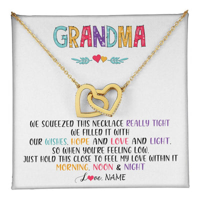 Interlocking Hearts Necklace 18K Yellow Gold Finish | 1 | Personalized To My Grandma Necklace From Grandkids Granddaughter We Squeezed This Necklace Grandma Birthday Mothers Day Customized Gift Box Message Card | teecentury