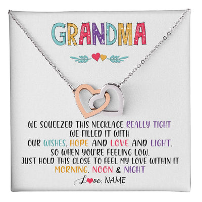 Interlocking Hearts Necklace Stainless Steel & Rose Gold Finish | 1 | Personalized To My Grandma Necklace From Grandkids Granddaughter We Squeezed This Necklace Grandma Birthday Mothers Day Customized Gift Box Message Card | teecentury