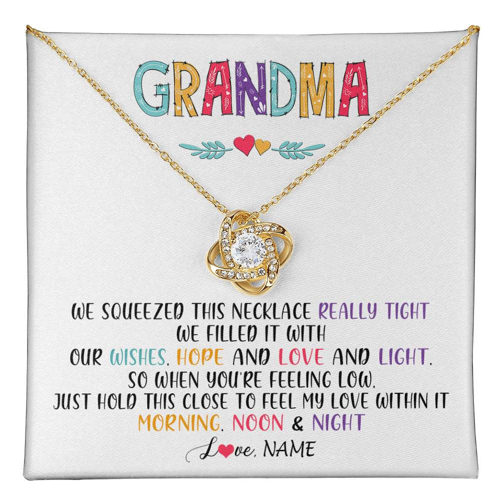 Love Knot Necklace 18K Yellow Gold Finish | 1 | Personalized To My Grandma Necklace From Grandkids Granddaughter We Squeezed This Necklace Grandma Birthday Mothers Day Customized Gift Box Message Card | teecentury