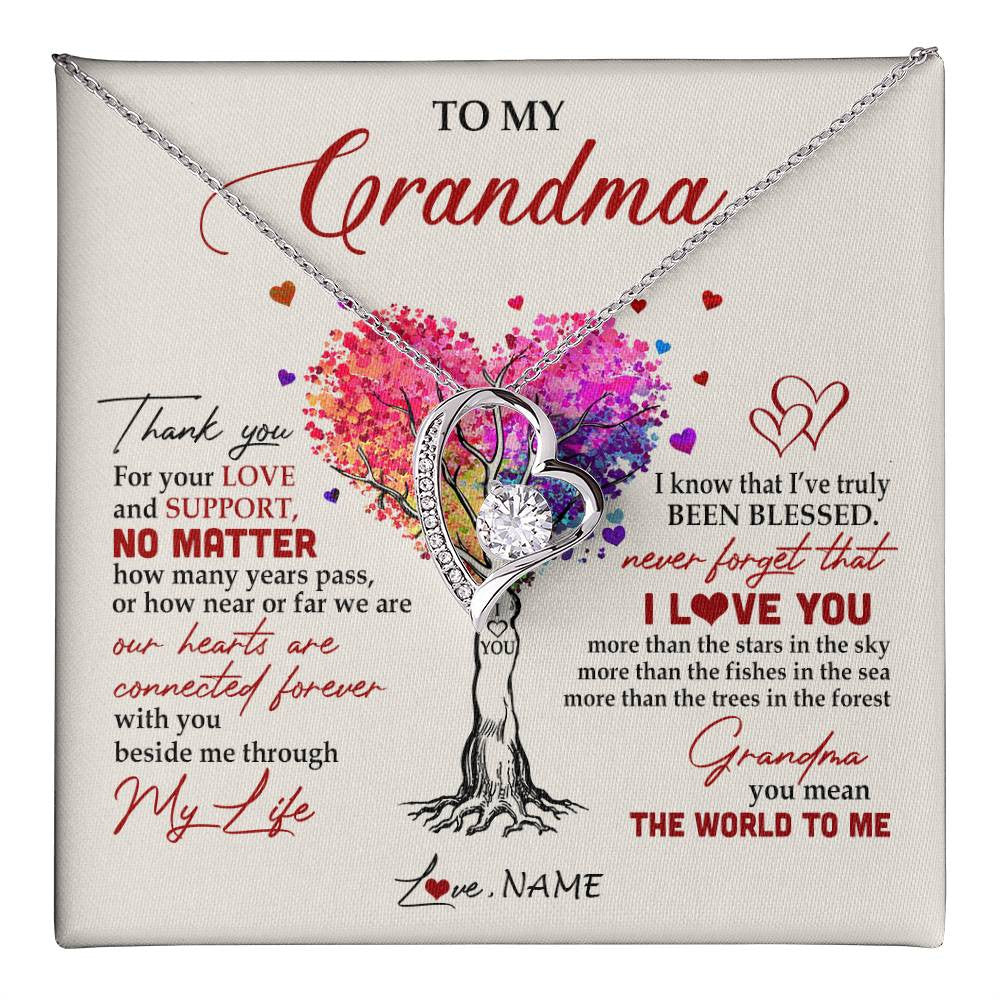 Forever Love Necklace 14K White Gold Finish | 1 | Personalized To My Grandma Necklace From Grandkids Never Forget That I Love You You Mean The World Grandma Birthday Mothers Day Customized Gift Box Message Card | teecentury