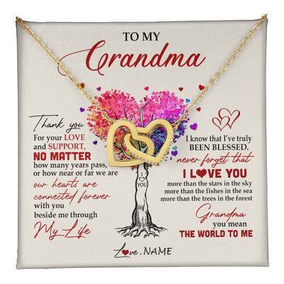 Interlocking Hearts Necklace 18K Yellow Gold Finish | 1 | Personalized To My Grandma Necklace From Grandkids Never Forget That I Love You You Mean The World Grandma Birthday Mothers Day Customized Gift Box Message Card | teecentury