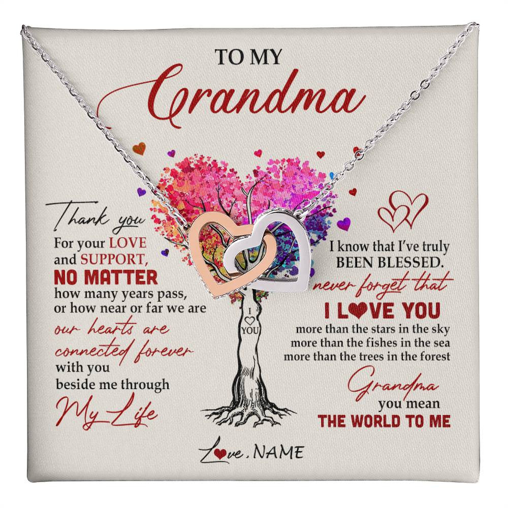 Interlocking Hearts Necklace Stainless Steel & Rose Gold Finish | 1 | Personalized To My Grandma Necklace From Grandkids Never Forget That I Love You You Mean The World Grandma Birthday Mothers Day Customized Gift Box Message Card | teecentury