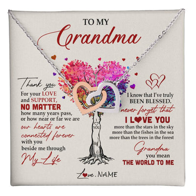Interlocking Hearts Necklace Stainless Steel & Rose Gold Finish | 1 | Personalized To My Grandma Necklace From Grandkids Never Forget That I Love You You Mean The World Grandma Birthday Mothers Day Customized Gift Box Message Card | teecentury
