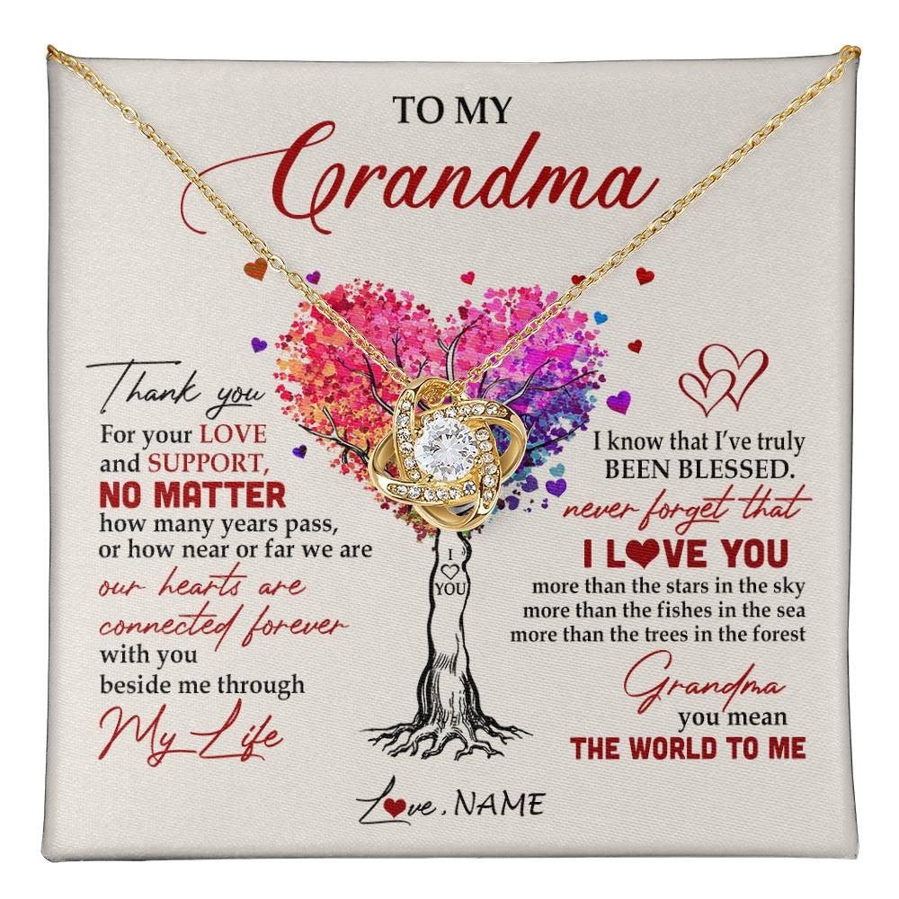 Love Knot Necklace 18K Yellow Gold Finish | 1 | Personalized To My Grandma Necklace From Grandkids Never Forget That I Love You You Mean The World Grandma Birthday Mothers Day Customized Gift Box Message Card | teecentury