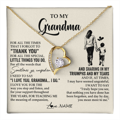 Forever Love Necklace 18K Yellow Gold Finish | 1 | Personalized To My Grandma Necklace From Grandson For All The Times That I Forgot To Thank You Birthday Mothers Day Christmas Customized Gift Box Message Card | teecentury