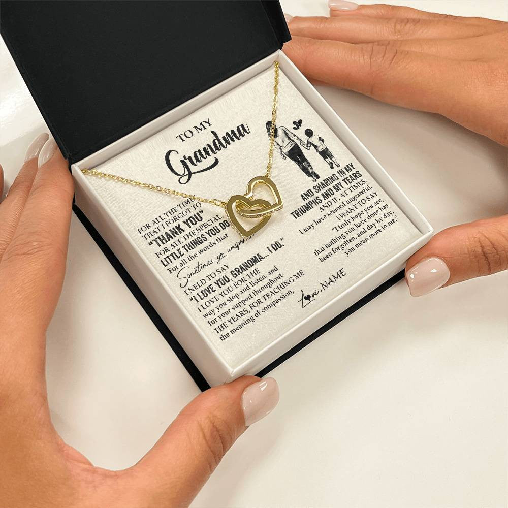 Interlocking Hearts Necklace 18K Yellow Gold Finish | 2 | Personalized To My Grandma Necklace From Grandson For All The Times That I Forgot To Thank You Birthday Mothers Day Christmas Customized Gift Box Message Card | teecentury