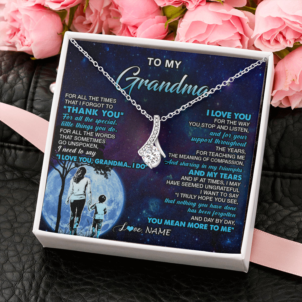 Alluring Beauty Necklace 14K White Gold Finish | 2 | Personalized To My Grandma Necklace From Grandson Thank You Day By Day Grandma Birthday Gifts Mothers Day Christmas Customized Gift Box Message Card | teecentury