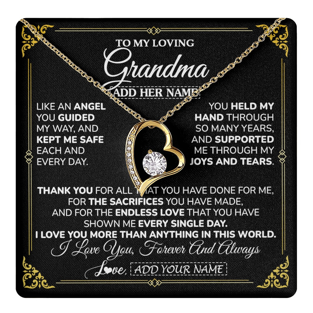 Forever Love Necklace 18K Yellow Gold Finish | 1 | Personalized To My Grandma Necklace Gifts Meaningful Gift To Grandma From Granddaughter Without You There Is No Me Mothers Day Birthday Gift Box Message Card | https://teecentury.