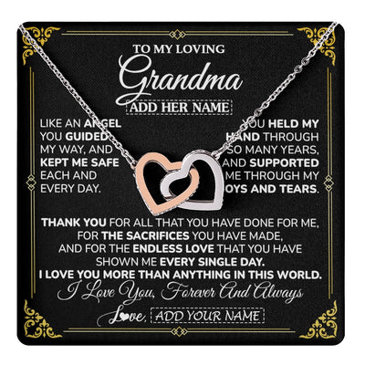 Interlocking Hearts Necklace Stainless Steel & Rose Gold Finish | 1 | Personalized To My Grandma Necklace Gifts Meaningful Gift To Grandma From Granddaughter Without You There Is No Me Mothers Day Birthday Gift Box Message Card | https://teecentury.
