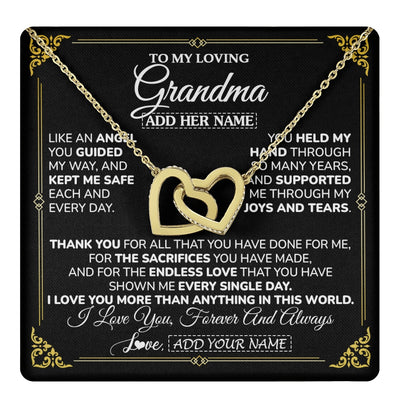 Interlocking Hearts Necklace 18K Yellow Gold Finish | 1 | Personalized To My Grandma Necklace Gifts Meaningful Gift To Grandma From Granddaughter Without You There Is No Me Mothers Day Birthday Gift Box Message Card | https://teecentury.