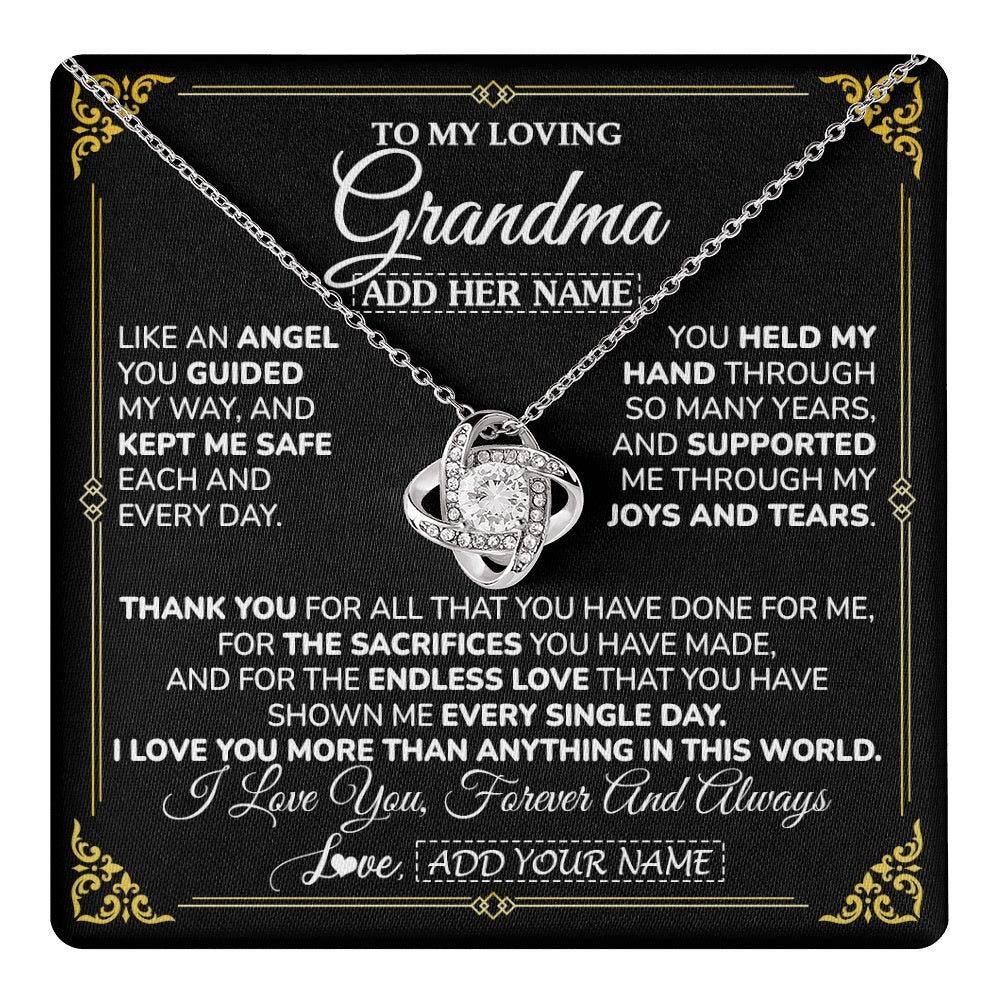 Love Knot Necklace 14K White Gold Finish | 1 | Personalized To My Grandma Necklace Gifts Meaningful Gift To Grandma From Granddaughter Without You There Is No Me Mothers Day Birthday Gift Box Message Card | https://teecentury.