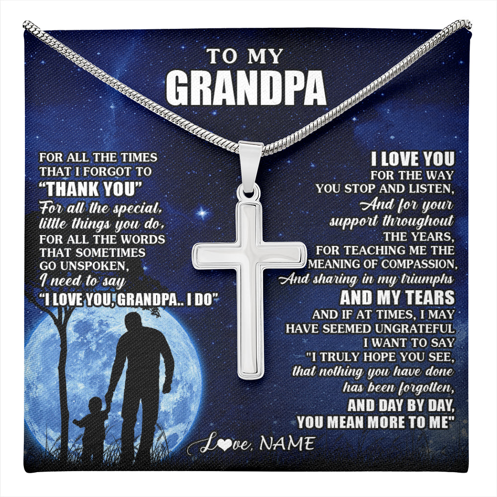Stainless Cross Necklace Stainless Steel | 1 | Personalized To My Grandpa Necklace From Granddaughter Grandson Thank You Grateful Love Birthday Fathers Day Christmas Customized Gift Box Message Card | teecentury