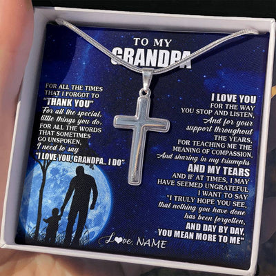 Stainless Cross Necklace Stainless Steel | 2 | Personalized To My Grandpa Necklace From Granddaughter Grandson Thank You Grateful Love Birthday Fathers Day Christmas Customized Gift Box Message Card | teecentury