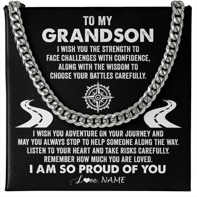 Cuban Link Chain Necklace Stainless Steel | Personalized To My Grandson Cuban Necklace From Grandma I Wish You The Strength Grandson Birthday Graduation Inspirational Customized Gift Box Message Card | teecentury