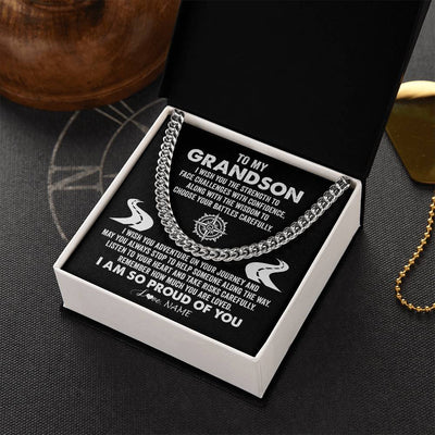 Cuban Link Chain Necklace Stainless Steel | Personalized To My Grandson Cuban Necklace From Grandma I Wish You The Strength Grandson Birthday Graduation Inspirational Customized Gift Box Message Card | teecentury