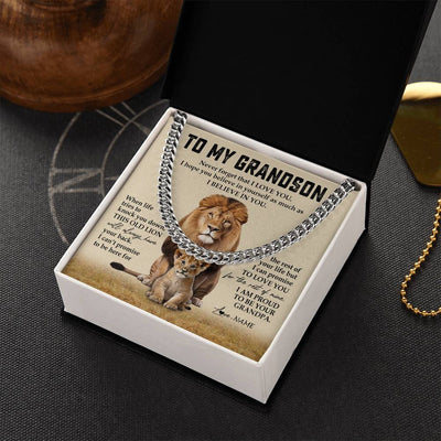 Cuban Link Chain Necklace Stainless Steel | 2 | Personalized To My Grandson Cuban Necklace From Grandpa Never Forget That I Love You Lion Grandson Birthday Christmas Customized Gift Box Message Card | teecentury