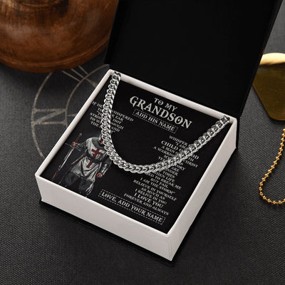 Cuban Link Chain Necklace Stainless Steel | 2 | Personalized To My Grandson From Grandpa Grandma Necklace I Am The Storm Knight Templar Birthday Gifts For Grandson Christian Christmas Gift Box Message Card | https://teecentury.