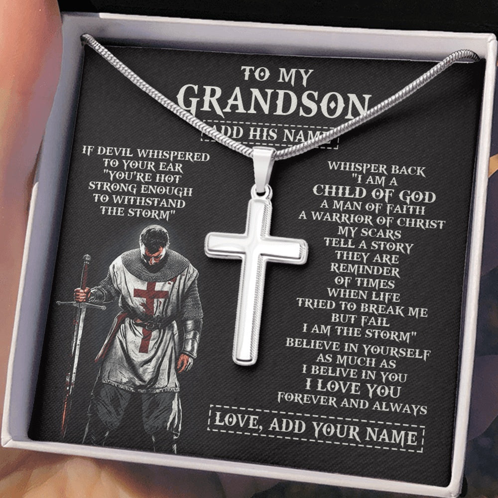 Stainless Cross Necklace Stainless Steel | 2 | Personalized To My Grandson From Grandpa Grandma Necklace I Am The Storm Knight Templar Birthday Gifts For Grandson Christian Christmas Gift Box Message Card | https://teecentury.