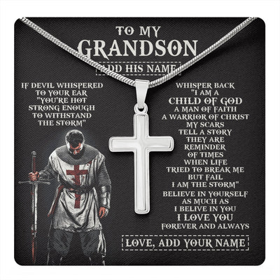 Stainless Cross Necklace Stainless Steel | 1 | Personalized To My Grandson From Grandpa Grandma Necklace I Am The Storm Knight Templar Birthday Gifts For Grandson Christian Christmas Gift Box Message Card | https://teecentury.