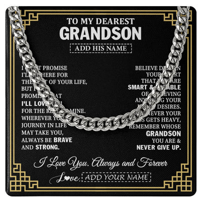 Cuban Link Chain Necklace Stainless Steel | 1 | Personalized To My Grandson Gifts From Grandma Cross Necklace Never Give Up Inspirational Gift For Grandson Birthday Graduation Christmas Gift Box Message Card | https://teecentury.