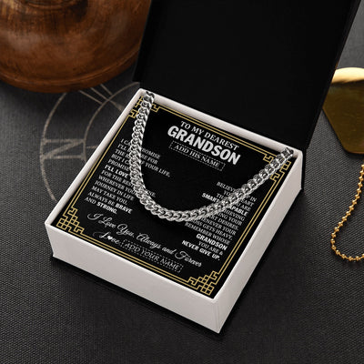 Cuban Link Chain Necklace Stainless Steel | 2 | Personalized To My Grandson Gifts From Grandma Cross Necklace Never Give Up Inspirational Gift For Grandson Birthday Graduation Christmas Gift Box Message Card | https://teecentury.