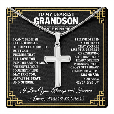 Stainless Cross Necklace Stainless Steel | 1 | Personalized To My Grandson Gifts From Grandma Cross Necklace Never Give Up Inspirational Gift For Grandson Birthday Graduation Christmas Gift Box Message Card | https://teecentury.