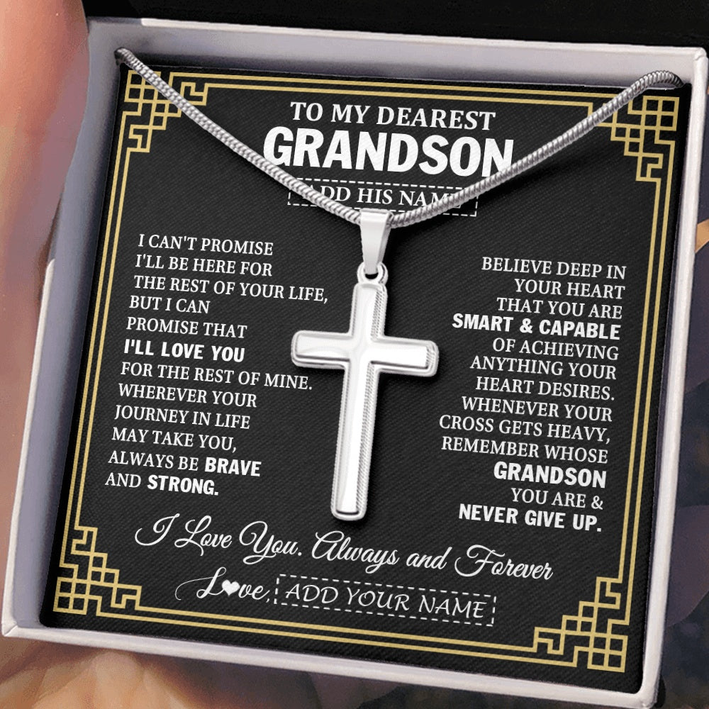 Stainless Cross Necklace Stainless Steel | 2 | Personalized To My Grandson Gifts From Grandma Cross Necklace Never Give Up Inspirational Gift For Grandson Birthday Graduation Christmas Gift Box Message Card | https://teecentury.