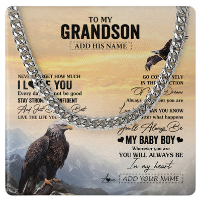 Cuban Link Chain Necklace Stainless Steel | 1 | Personalized To My Grandson Gifts From Grandma Grandpa Necklace Eagle Never Forget How Much I Love You Grandson Birthday Christmas Gift Box Message Card | teecentury.myshopify