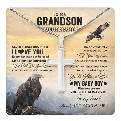 Stainless Cross Necklace Stainless Steel | 1 | Personalized To My Grandson Gifts From Grandma Grandpa Necklace Eagle Never Forget How Much I Love You Grandson Birthday Christmas Gift Box Message Card | teecentury.myshopify
