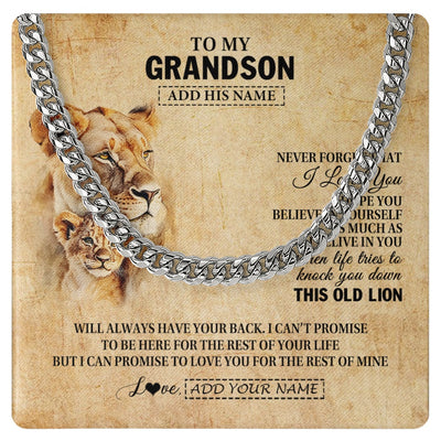 Cuban Link Chain Necklace Stainless Steel | 1 | Personalized To My Grandson Gifts From Grandma Nana Lion Necklace I Love You Grandson Birthday Gifts Graduation Christmas Customized Gift Box Message Card | teecentury.myshopify