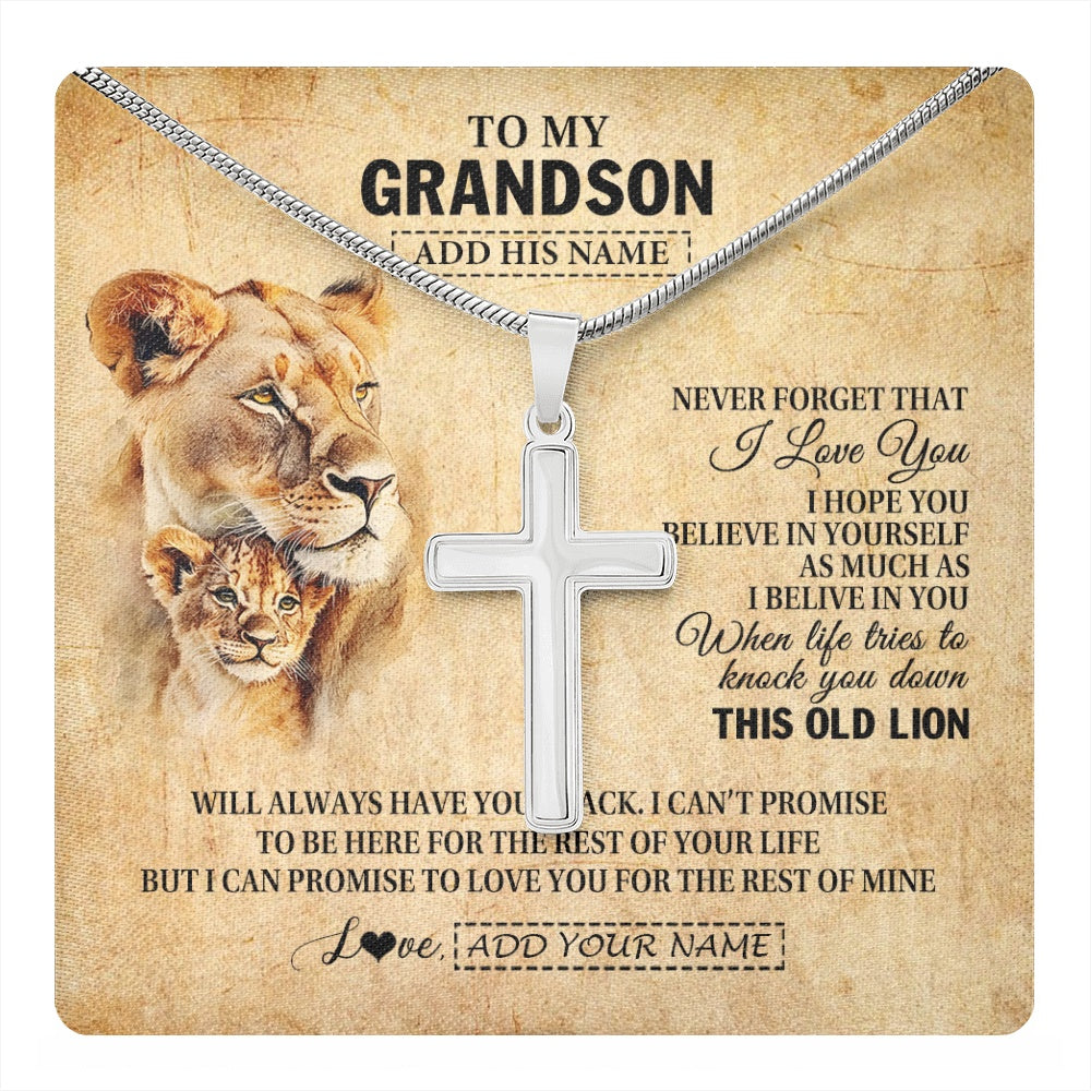 Stainless Cross Necklace Stainless Steel | 1 | Personalized To My Grandson Gifts From Grandma Nana Lion Necklace I Love You Grandson Birthday Gifts Graduation Christmas Customized Gift Box Message Card | teecentury.myshopify