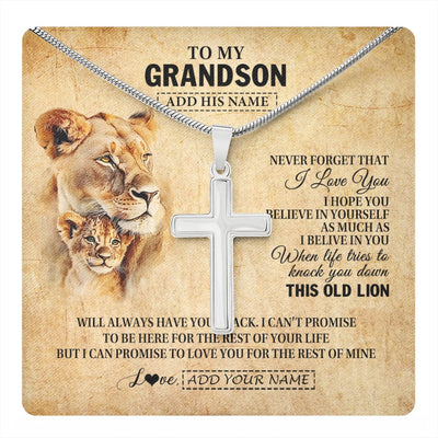 Stainless Cross Necklace Stainless Steel | 1 | Personalized To My Grandson Gifts From Grandma Nana Lion Necklace I Love You Grandson Birthday Gifts Graduation Christmas Customized Gift Box Message Card | teecentury.myshopify