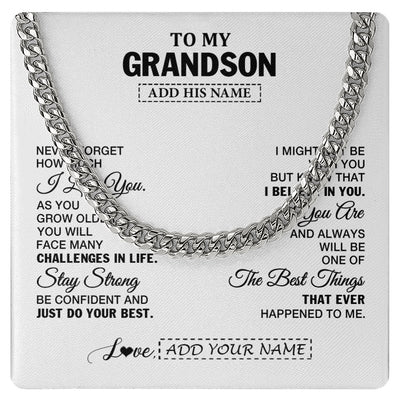 Cuban Link Chain Necklace Stainless Steel | 1 | Personalized To My Grandson Gifts From Grandma Necklace I Love You Thoughtful Keepsake Gift For Grandson Birthday Graduation Christmas Gift Box Message Card | https://teecentury.
