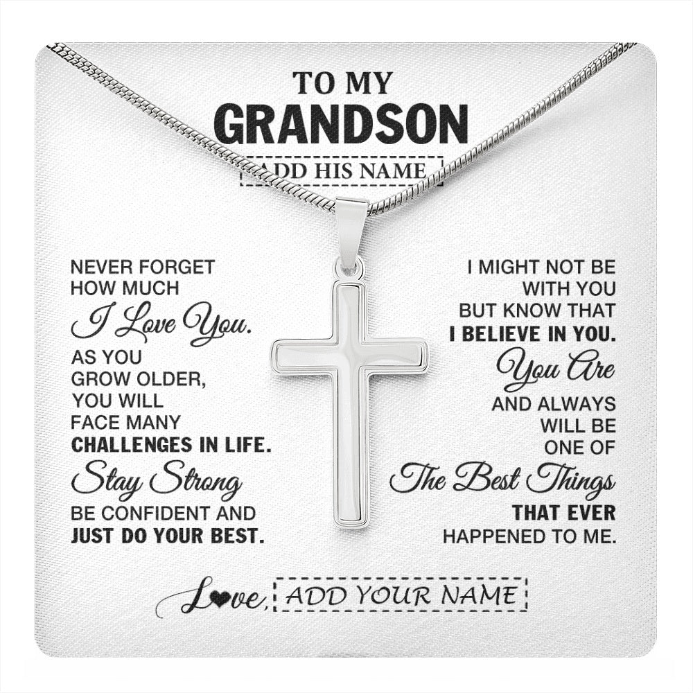 Stainless Cross Necklace Stainless Steel | 1 | Personalized To My Grandson Gifts From Grandma Necklace I Love You Thoughtful Keepsake Gift For Grandson Birthday Graduation Christmas Gift Box Message Card | https://teecentury.