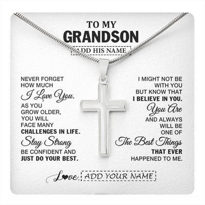 Stainless Cross Necklace Stainless Steel | 1 | Personalized To My Grandson Gifts From Grandma Necklace I Love You Thoughtful Keepsake Gift For Grandson Birthday Graduation Christmas Gift Box Message Card | https://teecentury.