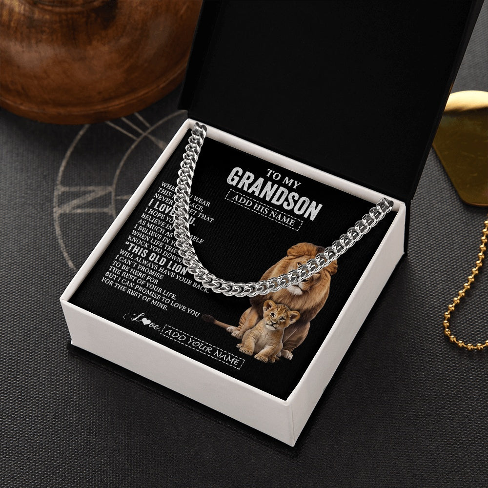 Cuban Link Chain Necklace Stainless Steel | 2 | Personalized To My Grandson Gifts From Papa Grandpa Necklace This Old Lion Love You Grandson Birthday Gifts Graduation Christmas Custom Gift Box Message Card | https://teecentury.