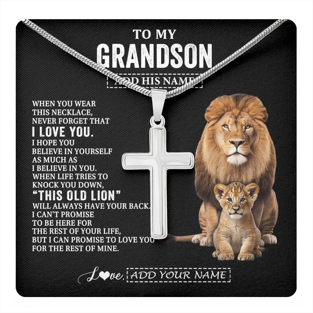 Stainless Cross Necklace Stainless Steel | 1 | Personalized To My Grandson Gifts From Papa Grandpa Necklace This Old Lion Love You Grandson Birthday Gifts Graduation Christmas Custom Gift Box Message Card | https://teecentury.