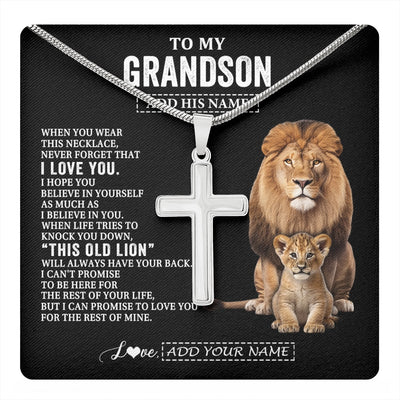 Stainless Cross Necklace Stainless Steel | 1 | Personalized To My Grandson Gifts From Papa Grandpa Necklace This Old Lion Love You Grandson Birthday Gifts Graduation Christmas Custom Gift Box Message Card | https://teecentury.