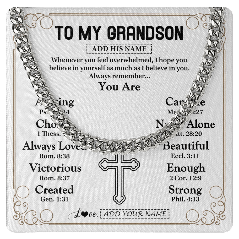 Cuban Link Chain Necklace Stainless Steel | 1 | Personalized To My Grandson Gifts Necklace From Grandma Grandpa Christ Christian Gifts For Grandson Birthday Christmas Graduation Gift Box Message Card | https://teecentury.