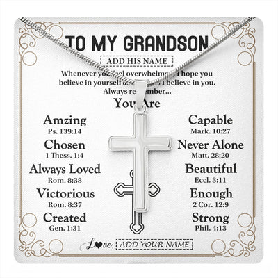 Stainless Cross Necklace Stainless Steel | 1 | Personalized To My Grandson Gifts Necklace From Grandma Grandpa Christ Christian Gifts For Grandson Birthday Christmas Graduation Gift Box Message Card | https://teecentury.